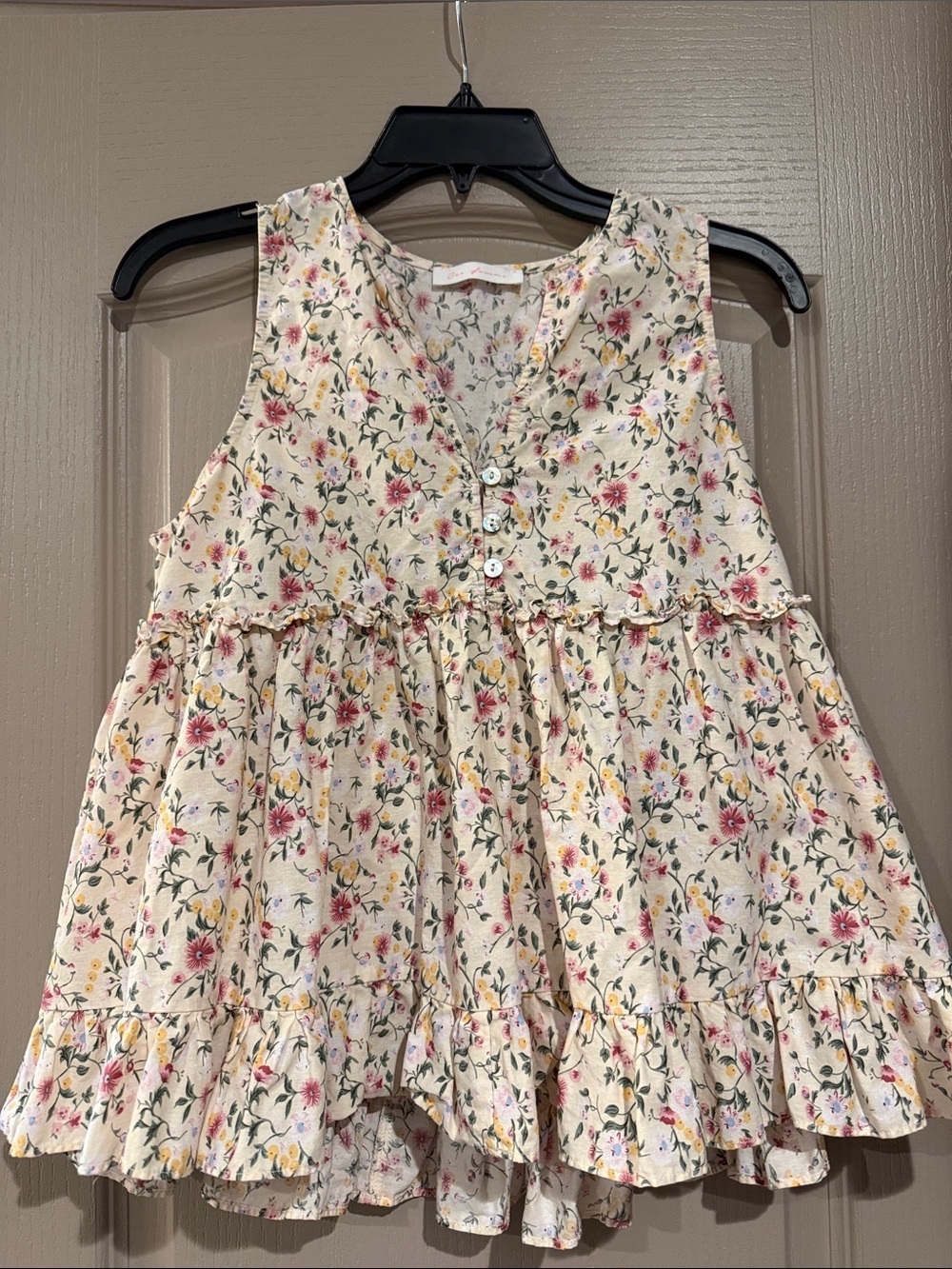 Women’s  Cream Floral Ruffle Summer Dress